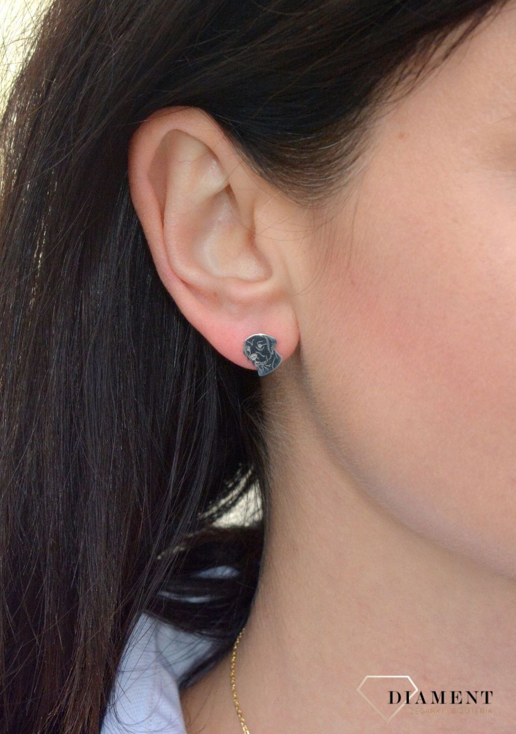 Srebrne kolczyki wkrętki pieski DIA-KLC-KR2 R589. Kolczyki z motywem psa rasy Golden Retriever. Srebrne kolczyki przy uchu w kształcie pieska rasy Golden.jpg